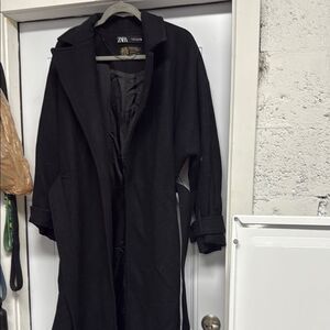 Zara Elegant Black Overcoat Lined Long Winter Jacket - Size Medium
